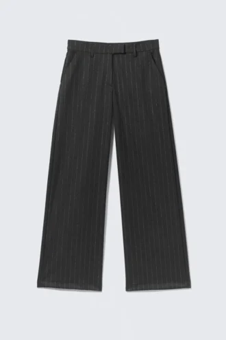 Pantalones de traje de talle bajo – Gris oscuro – Rayas finas brillantes