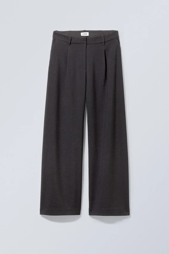 Pantalones de traje holgados con pliegues y talle bajo – Gris oscuro jaspeado Pantalones de traje holgados con pliegues y talle bajo – Gris oscuro jaspeado