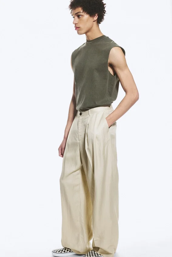 Pantalones de traje holgados de mezcla de lino Nate – Beige claro apagado Pantalones de traje holgados de mezcla de lino Nate – Beige claro apagado