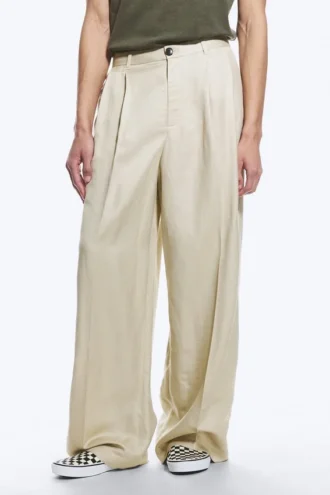 Pantalones de traje holgados de mezcla de lino Nate – Beige claro apagado Pantalones de traje holgados de mezcla de lino Nate – Beige claro apagado
