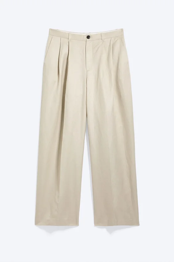 Pantalones de traje holgados de mezcla de lino Nate – Beige claro apagado Pantalones de traje holgados de mezcla de lino Nate – Beige claro apagado