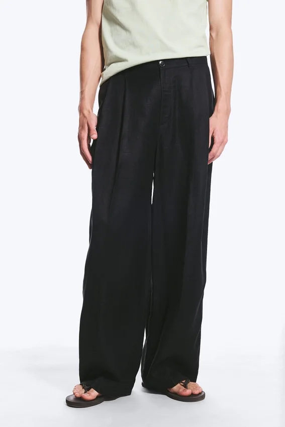 Pantalones de traje holgados de mezcla de lino Nate – Negro Pantalones de traje holgados de mezcla de lino Nate – Negro