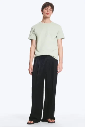 Pantalones de traje holgados de mezcla de lino Nate – Negro