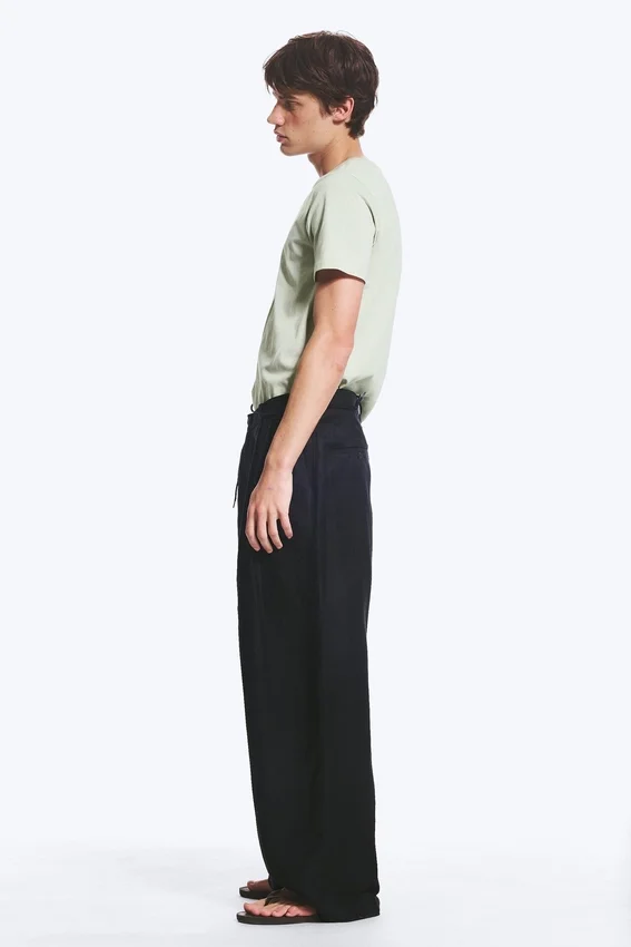 Pantalones de traje holgados de mezcla de lino Nate – Negro Pantalones de traje holgados de mezcla de lino Nate – Negro