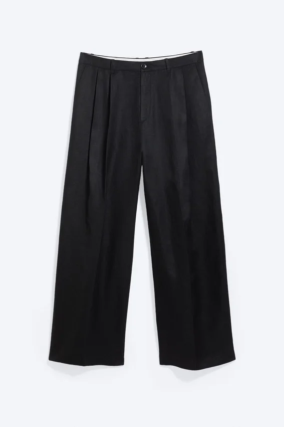 Pantalones de traje holgados de mezcla de lino Nate – Negro Pantalones de traje holgados de mezcla de lino Nate – Negro