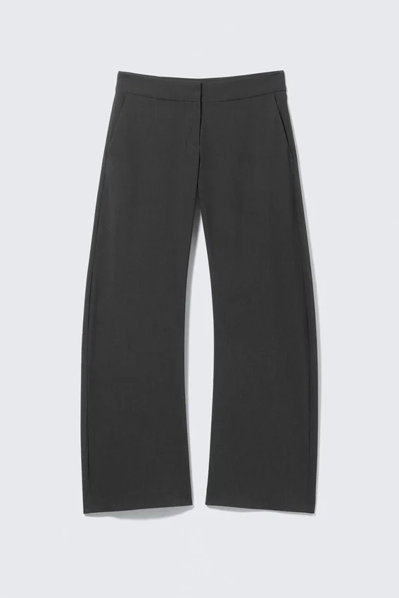Pantalones de traje holgados de talle bajo con Barrel – Gris oscuro jaspeado Pantalones de traje holgados de talle bajo con Barrel – Gris oscuro jaspeado