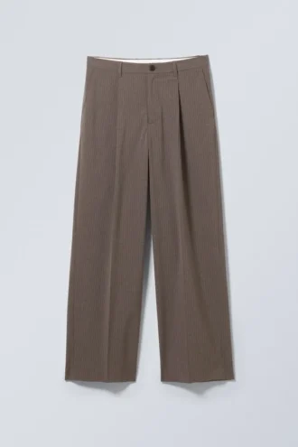 Pantalones de traje holgados Uno – Rayas finas color topo oscuro