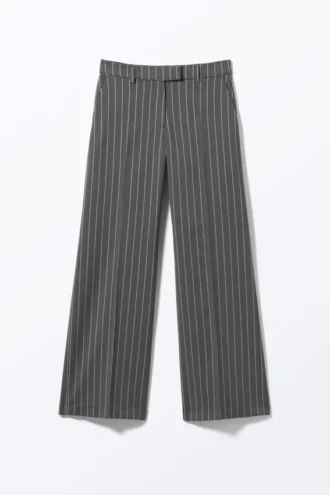 Pantalones de traje plisados de cintura baja – Rayas gris oscuro