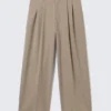 Pantalones de traje plisados de corte holgado Nate – Beige jaspeado a rayas Pantalones de traje plisados de corte holgado Nate – Beige jaspeado a rayas