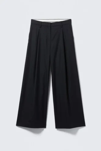 Pantalones de traje plisados de pierna ancha – Azul oscuro