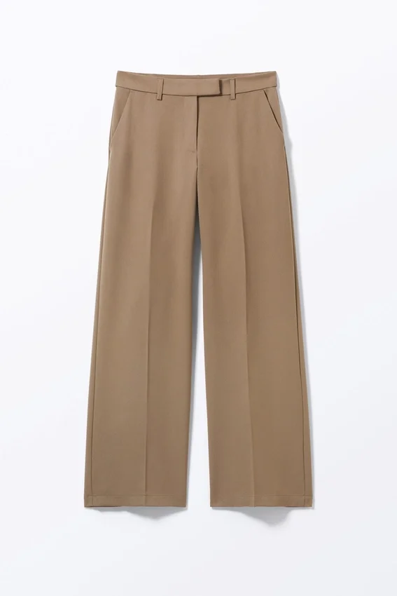 Pantalones de traje plisados de talle bajo – Gris topo Pantalones de traje plisados de talle bajo – Gris topo