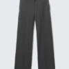 Pantalones de traje rectos de talle bajo – Gris oscuro jaspeado Pantalones de traje rectos de talle bajo – Gris oscuro jaspeado