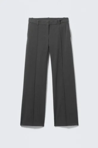 Pantalones de traje rectos de talle bajo – Gris oscuro jaspeado
