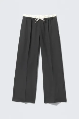 Pantalones de traje sin cremallera de talle medio – Gris oscuro