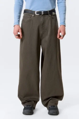 Pantalones estructurados de talle medio y corte holgado Astro Loose Baggy – Marrón oscuro