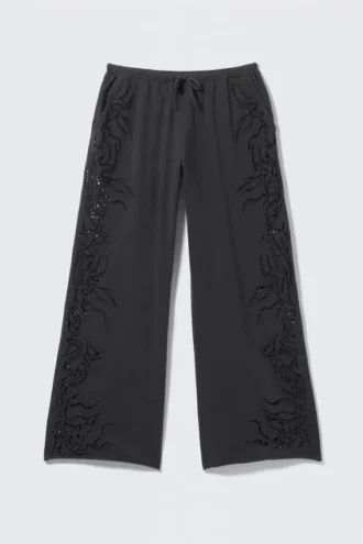 Pantalones holgados con bordado inglés – Gris oscuro