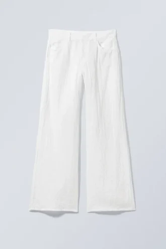 Pantalones holgados de cintura baja con efecto arrugado – Blanco