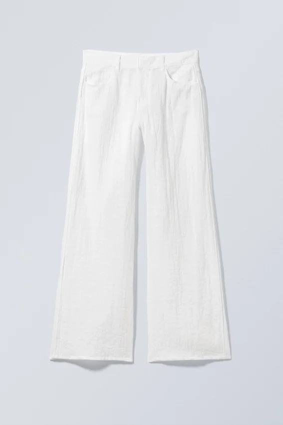 Pantalones holgados de cintura baja con efecto arrugado – Blanco Pantalones holgados de cintura baja con efecto arrugado – Blanco