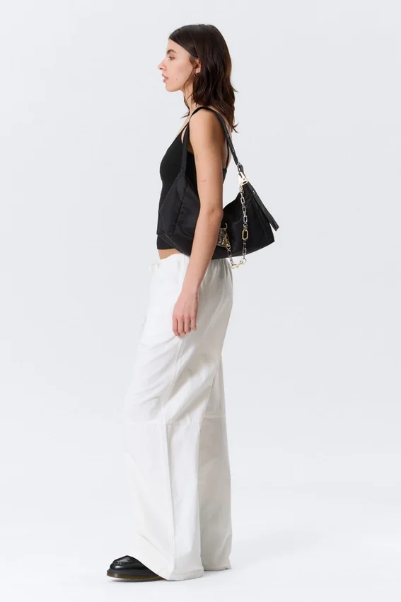 Pantalones holgados de cintura baja y lavado desgastado – Blanco Pantalones holgados de cintura baja y lavado desgastado – Blanco