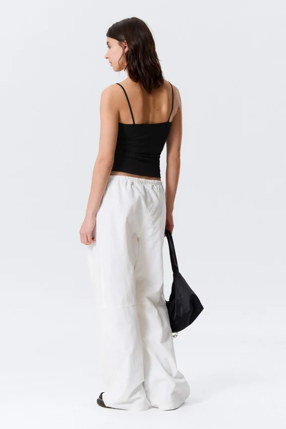 Pantalones holgados de cintura baja y lavado desgastado – Blanco Pantalones holgados de cintura baja y lavado desgastado – Blanco