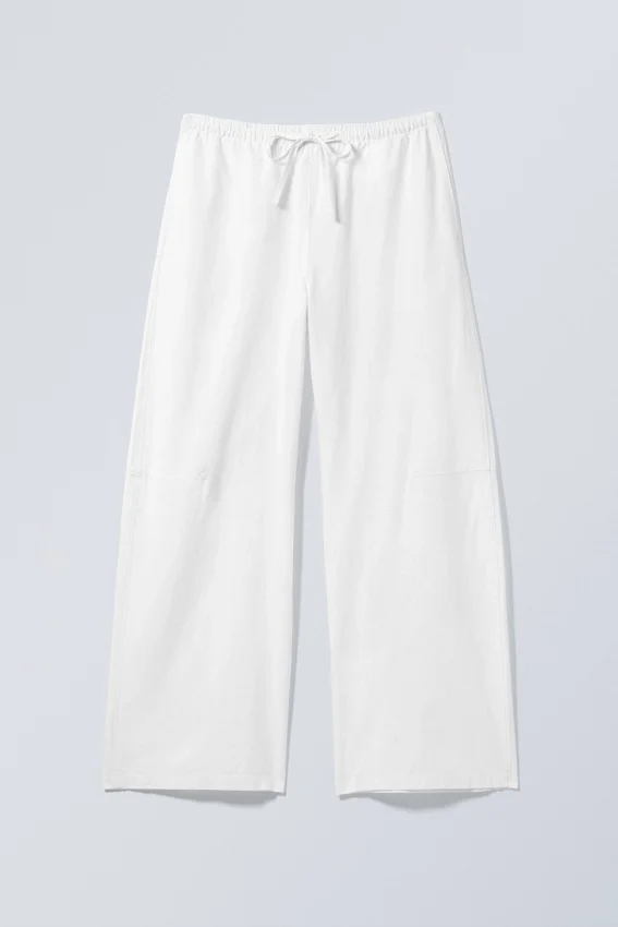 Pantalones holgados de cintura baja y lavado desgastado – Blanco Pantalones holgados de cintura baja y lavado desgastado – Blanco