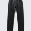 Pantalones holgados de imitación de piel con cremallera en el bajo – Negro Pantalones holgados de imitación de piel con cremallera en el bajo – Negro