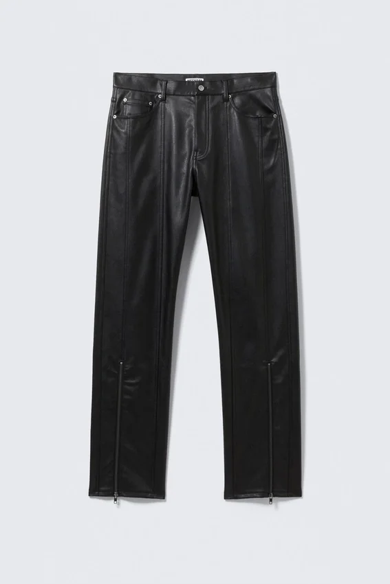 Pantalones holgados de imitación de piel con cremallera en el bajo – Negro Pantalones holgados de imitación de piel con cremallera en el bajo – Negro