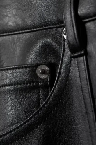Pantalones holgados de imitación de piel con cremallera en el bajo – Negro