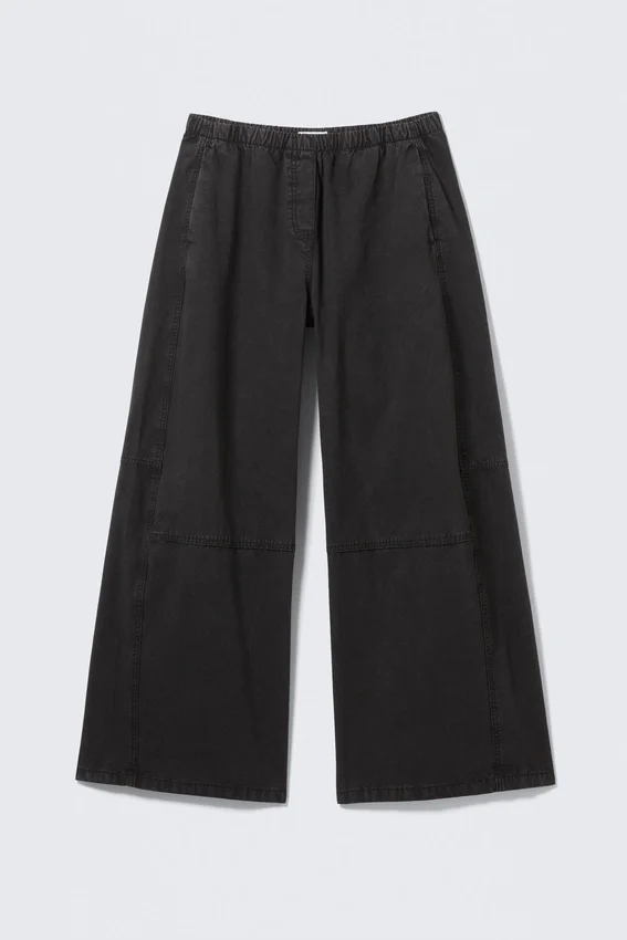 Pantalones holgados de lona lavada de talle bajo – Negro lavado Pantalones holgados de lona lavada de talle bajo – Negro lavado