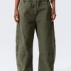 Pantalones holgados de lona lavada de talle bajo – Verde caqui oscuro lavado Pantalones holgados de lona lavada de talle bajo – Verde caqui oscuro lavado