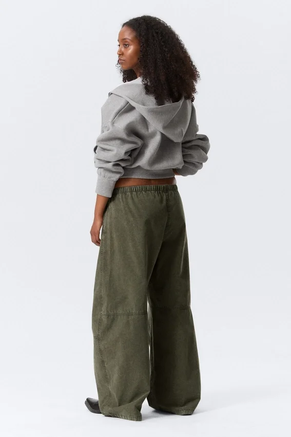 Pantalones holgados de lona lavada de talle bajo – Verde caqui oscuro lavado Pantalones holgados de lona lavada de talle bajo – Verde caqui oscuro lavado