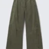 Pantalones holgados de lona lavada de talle bajo – Verde caqui oscuro lavado Pantalones holgados de lona lavada de talle bajo – Verde caqui oscuro lavado
