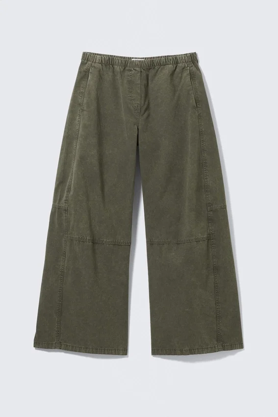 Pantalones holgados de lona lavada de talle bajo – Verde caqui oscuro lavado Pantalones holgados de lona lavada de talle bajo – Verde caqui oscuro lavado