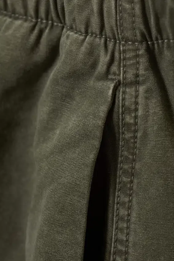 Pantalones holgados de lona lavada de talle bajo – Verde caqui oscuro lavado Pantalones holgados de lona lavada de talle bajo – Verde caqui oscuro lavado