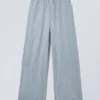 Pantalones holgados de mezcla de lino – Azul polvoriento jaspeado Pantalones holgados de mezcla de lino – Azul polvoriento jaspeado