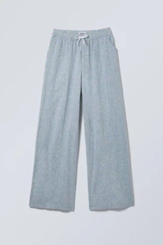 Pantalones holgados de mezcla de lino – Azul polvoriento jaspeado