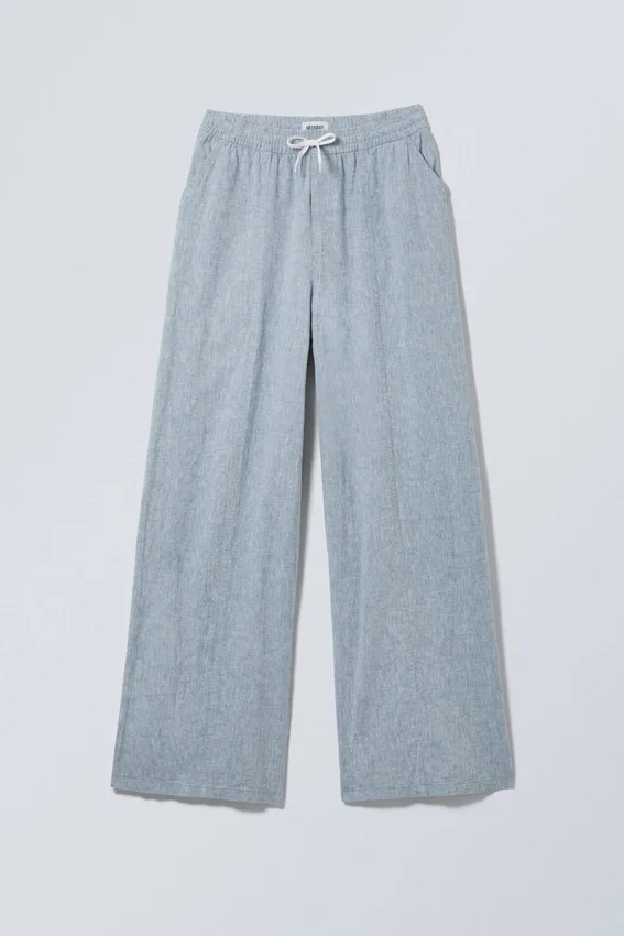 Pantalones holgados de mezcla de lino – Azul polvoriento jaspeado Pantalones holgados de mezcla de lino – Azul polvoriento jaspeado