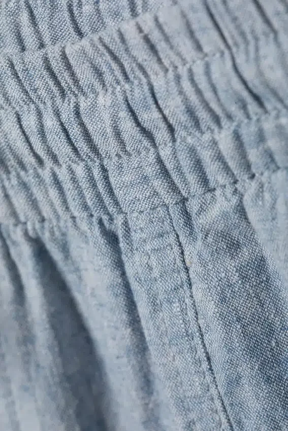 Pantalones holgados de mezcla de lino – Azul polvoriento jaspeado Pantalones holgados de mezcla de lino – Azul polvoriento jaspeado