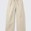Pantalones holgados de ripstop lavado – Beige claro