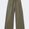 Pantalones holgados de ripstop lavado – Verde caqui