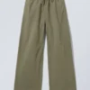 Pantalones holgados de ripstop lavado – Verde caqui oscuro