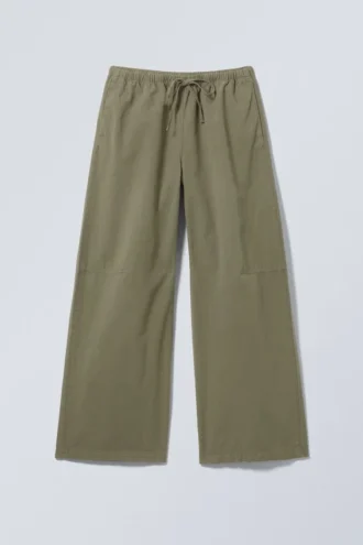Pantalones holgados de ripstop lavado – Verde caqui oscuro