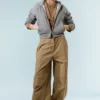Pantalones holgados de talle bajo con tejido ripstop – Beige Pantalones holgados de talle bajo con tejido ripstop – Beige