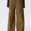 Pantalones holgados de talle bajo con tejido ripstop – Caqui oscuro Pantalones holgados de talle bajo con tejido ripstop – Caqui oscuro