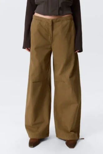 Pantalones holgados de talle bajo con tejido ripstop – Caqui oscuro