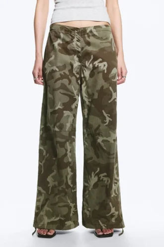 Pantalones holgados de talle bajo con tejido ripstop – Verde caqui – Camuflaje