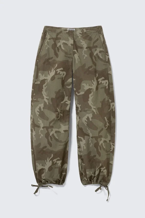 Pantalones holgados de talle bajo con tejido ripstop – Verde caqui – Camuflaje Pantalones holgados de talle bajo con tejido ripstop – Verde caqui – Camuflaje