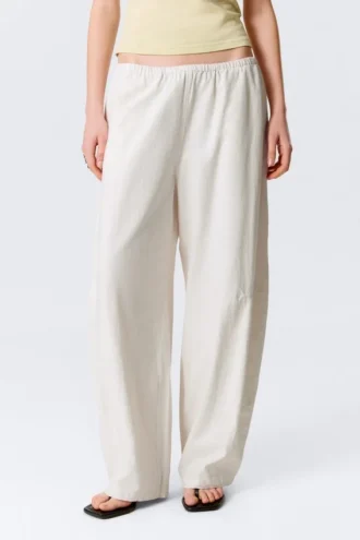 Pantalones holgados de talle bajo sin cremallera – Beige claro