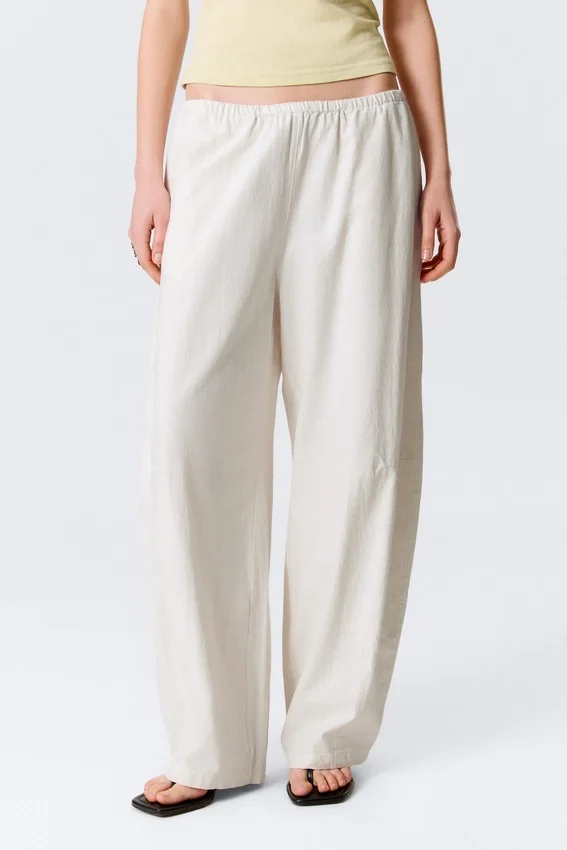 Pantalones holgados de talle bajo sin cremallera – Beige claro Pantalones holgados de talle bajo sin cremallera – Beige claro