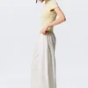 Pantalones holgados de talle bajo sin cremallera – Beige claro Pantalones holgados de talle bajo sin cremallera – Beige claro